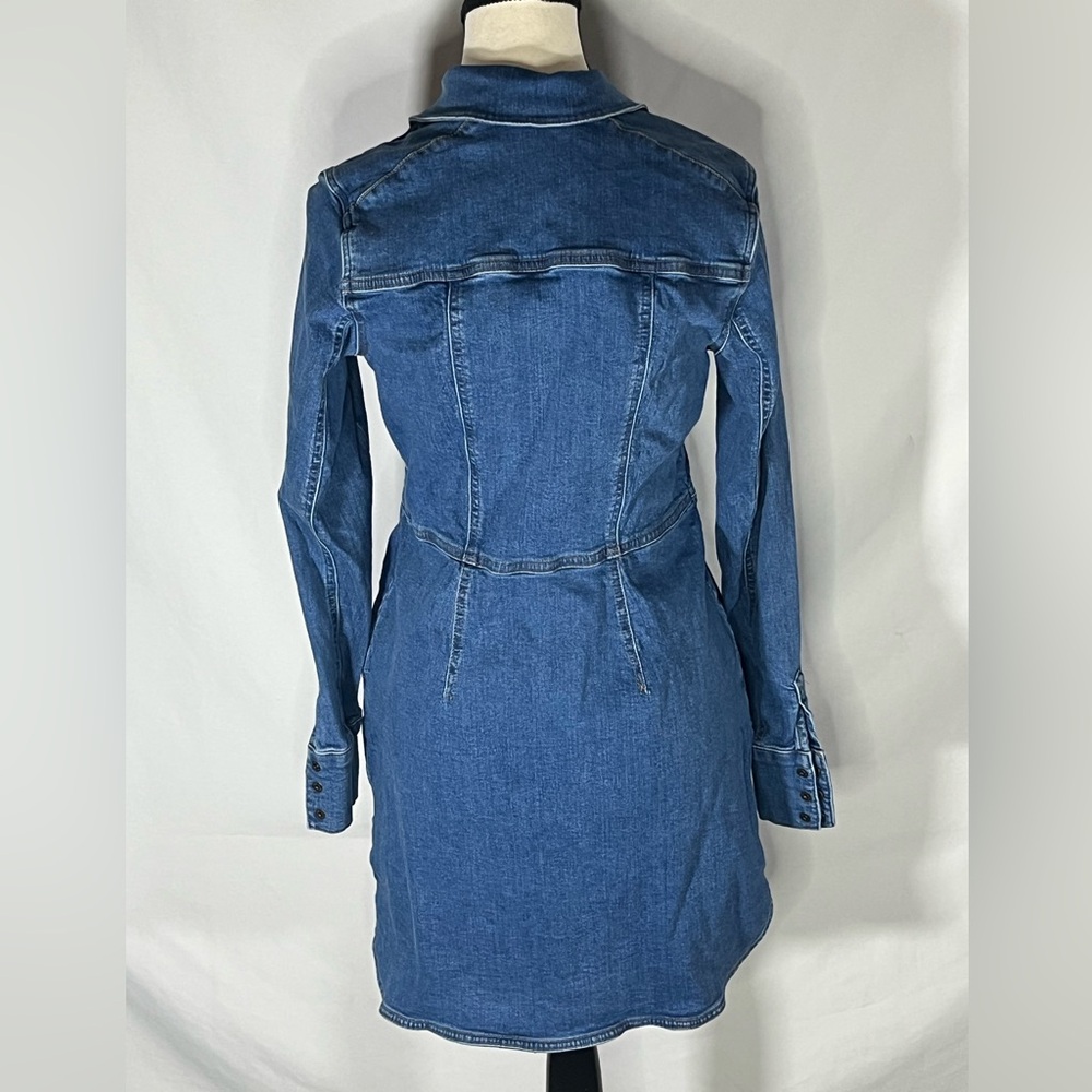 Free People Long Sleeve Snap Front Blue Stretch Mini Denim Dress Tunic Medium - Picture 6 of 12